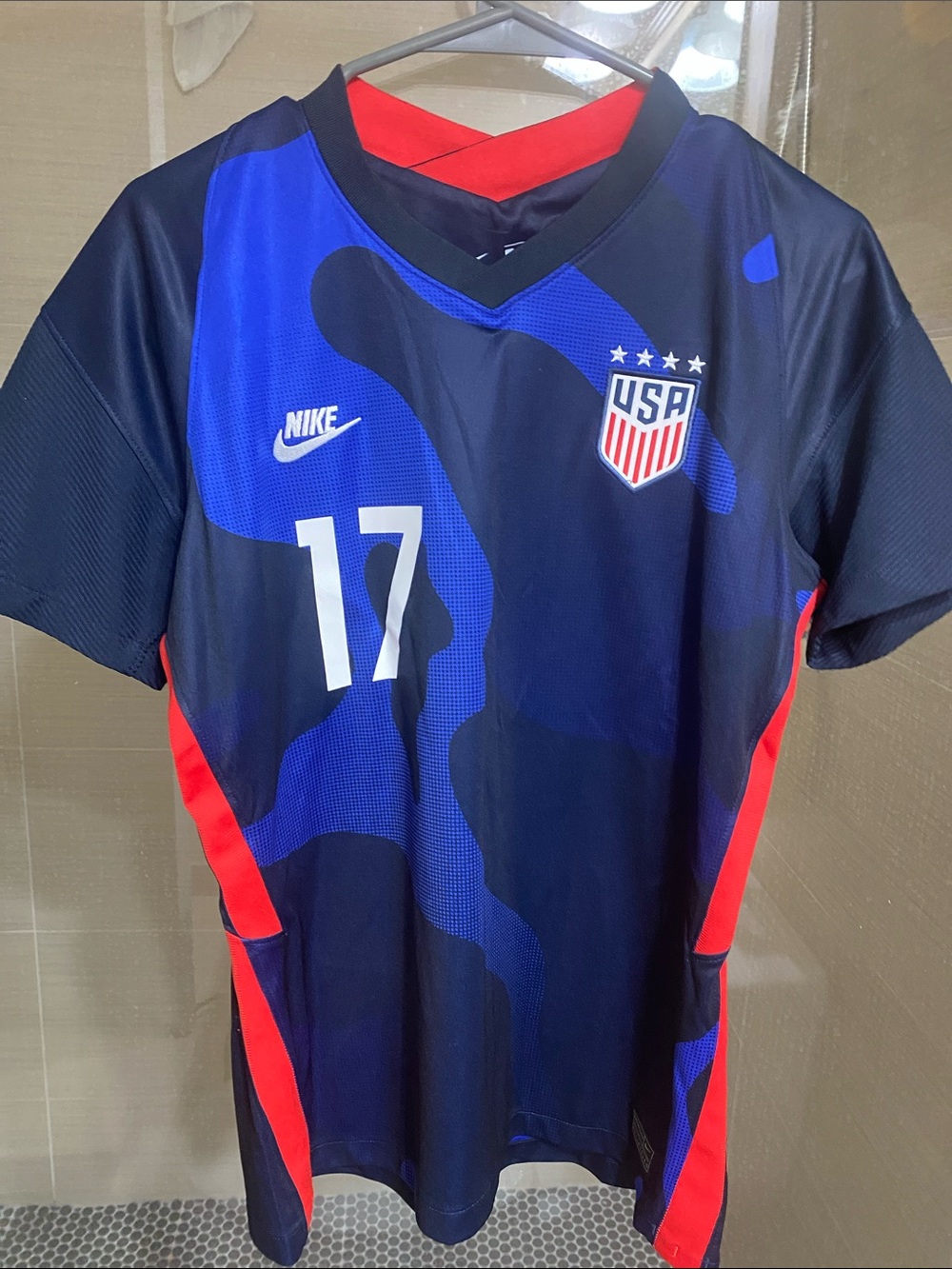Nike Men’s USA #17 Navy Blue & Red Soccer Jersey